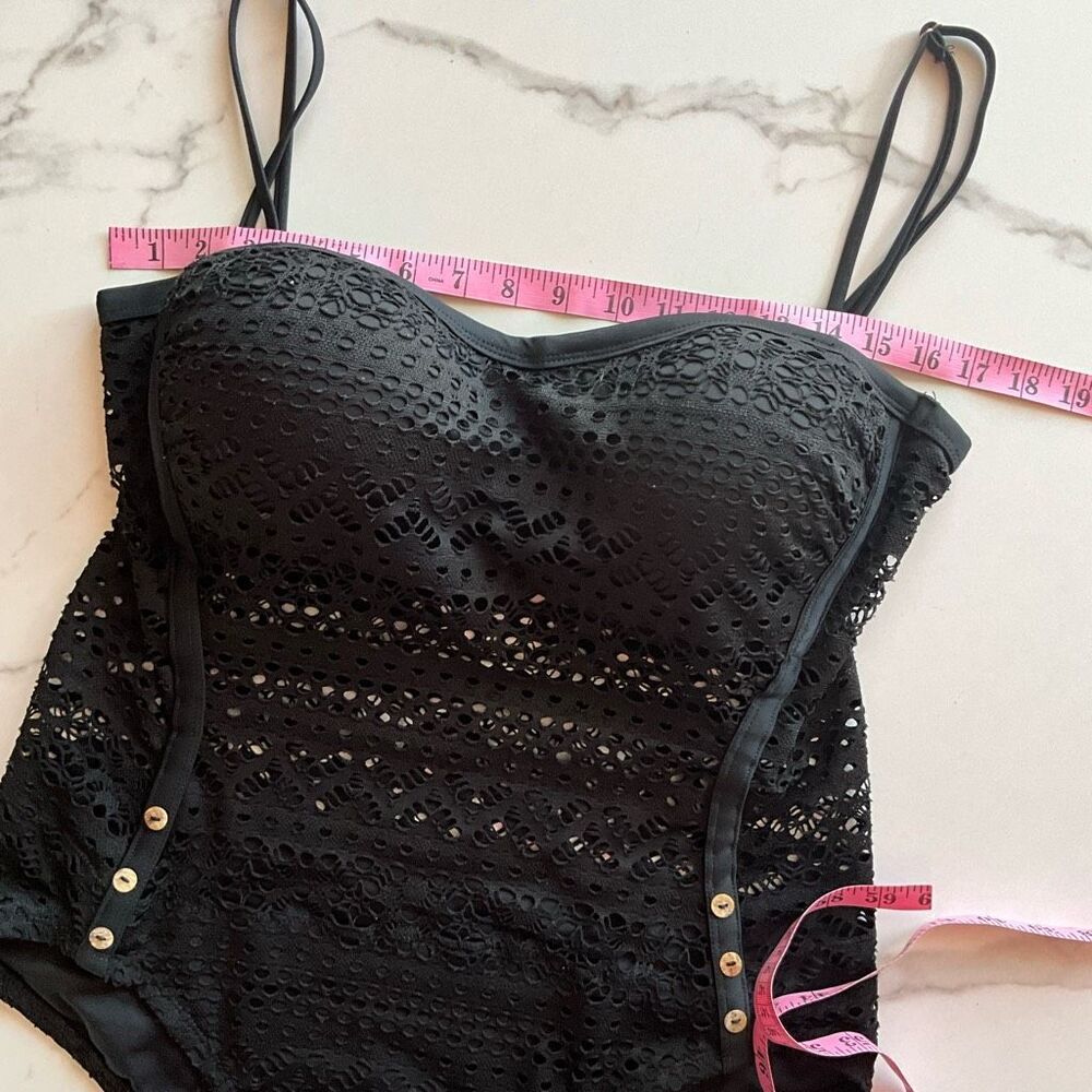 Womens Adjustable Spaghetti Strap Lined Lace Blac… - image 5